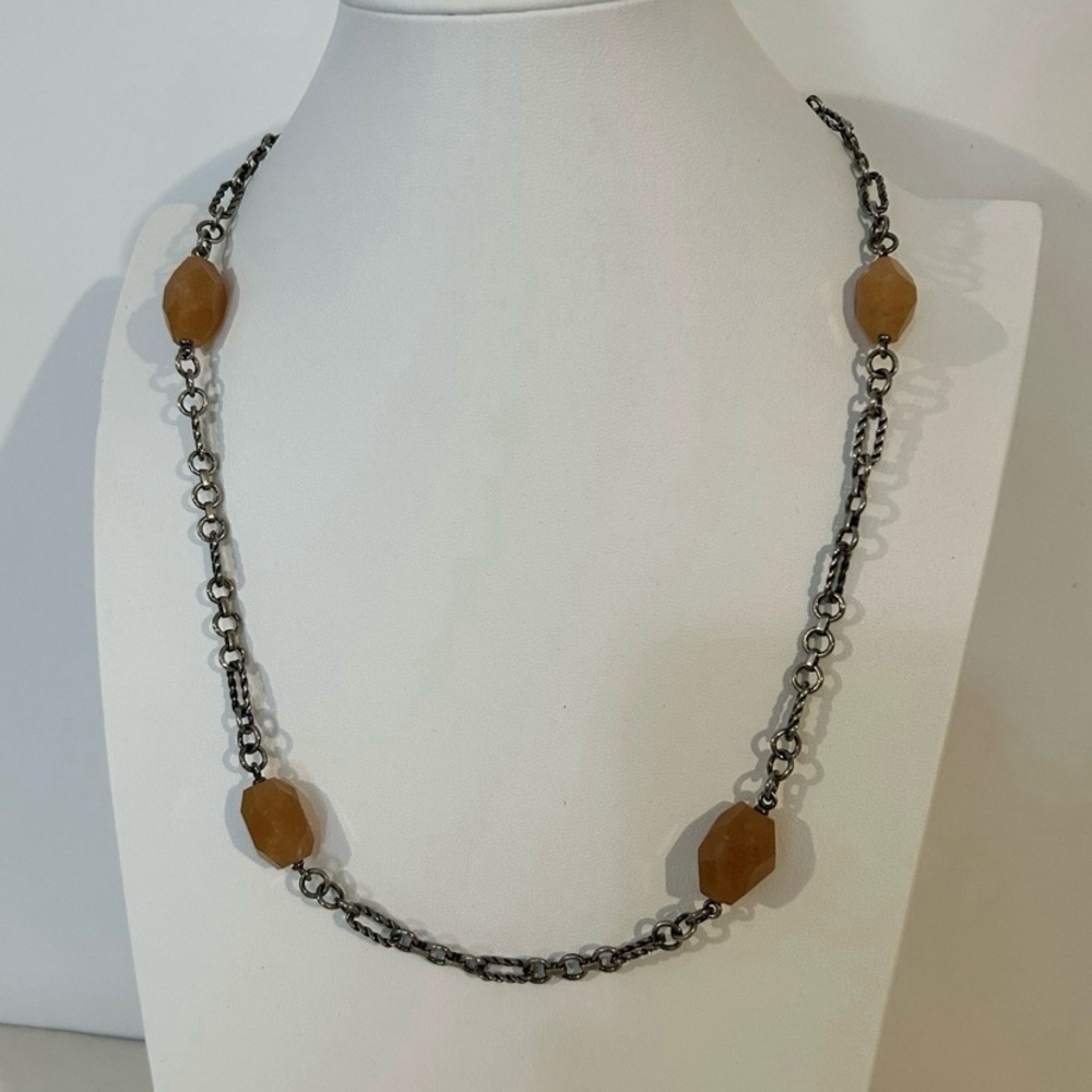 Vintage Sterling Silver Aventurine Necklace 24"